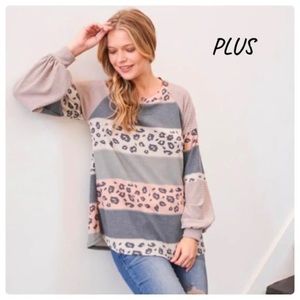 New!! Puff Sleeve Diamond Ribbed Leopard Top Plus Size!